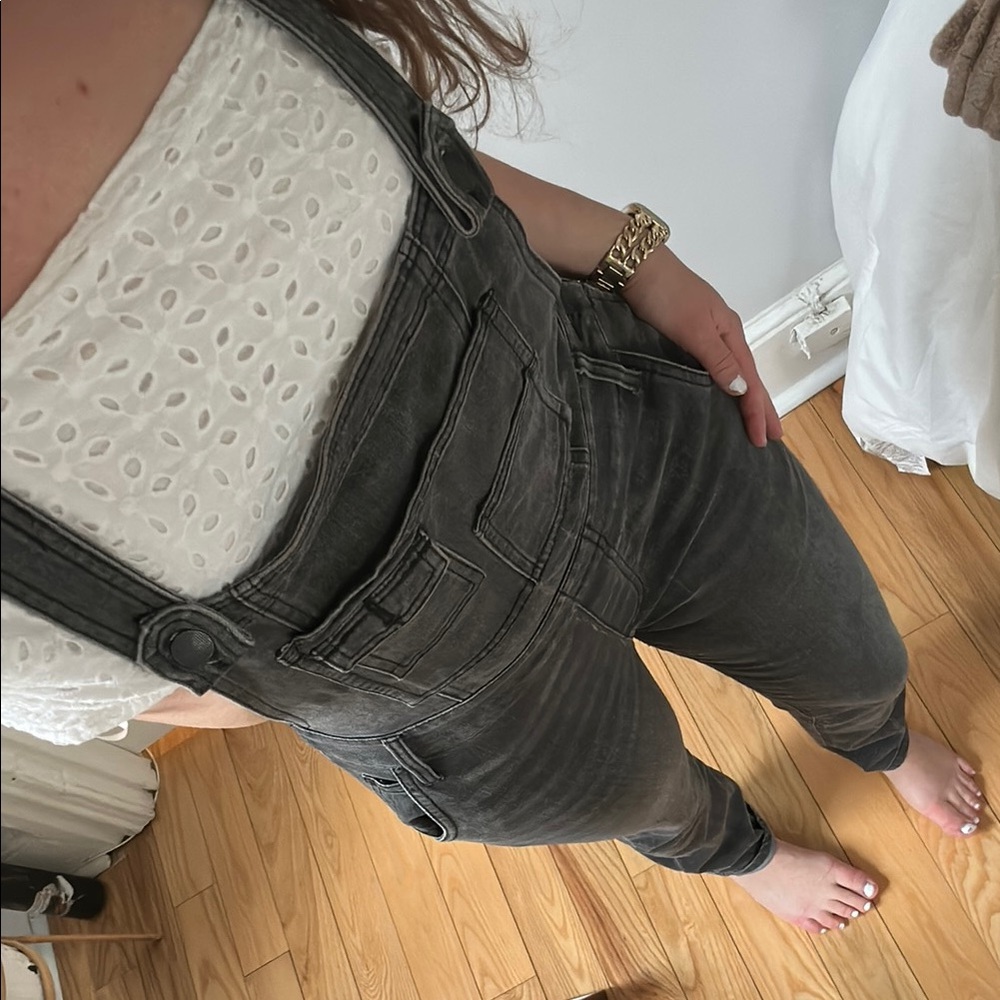 Free People Black Denim Overalls